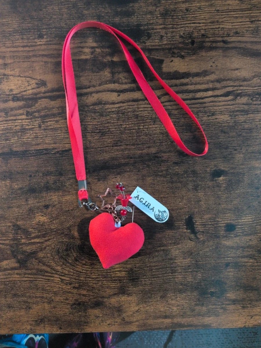 Handmade Plush Heart Lanyard – Pink Satin Leash & Charm Keychain – Unique Access