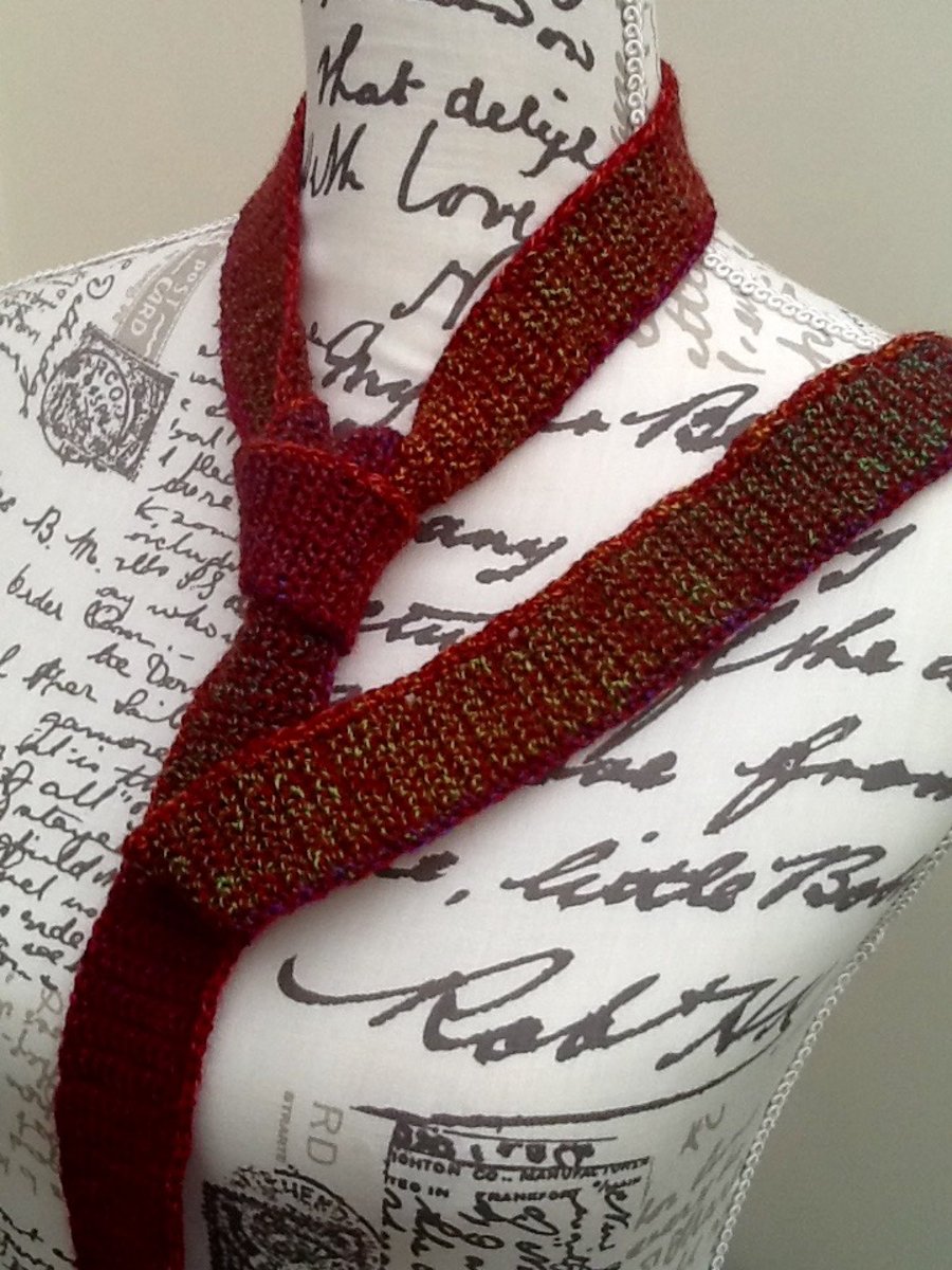 Cranberry Rainbow Denys Brunton Designer Yarn Crocheted Neck Tie.