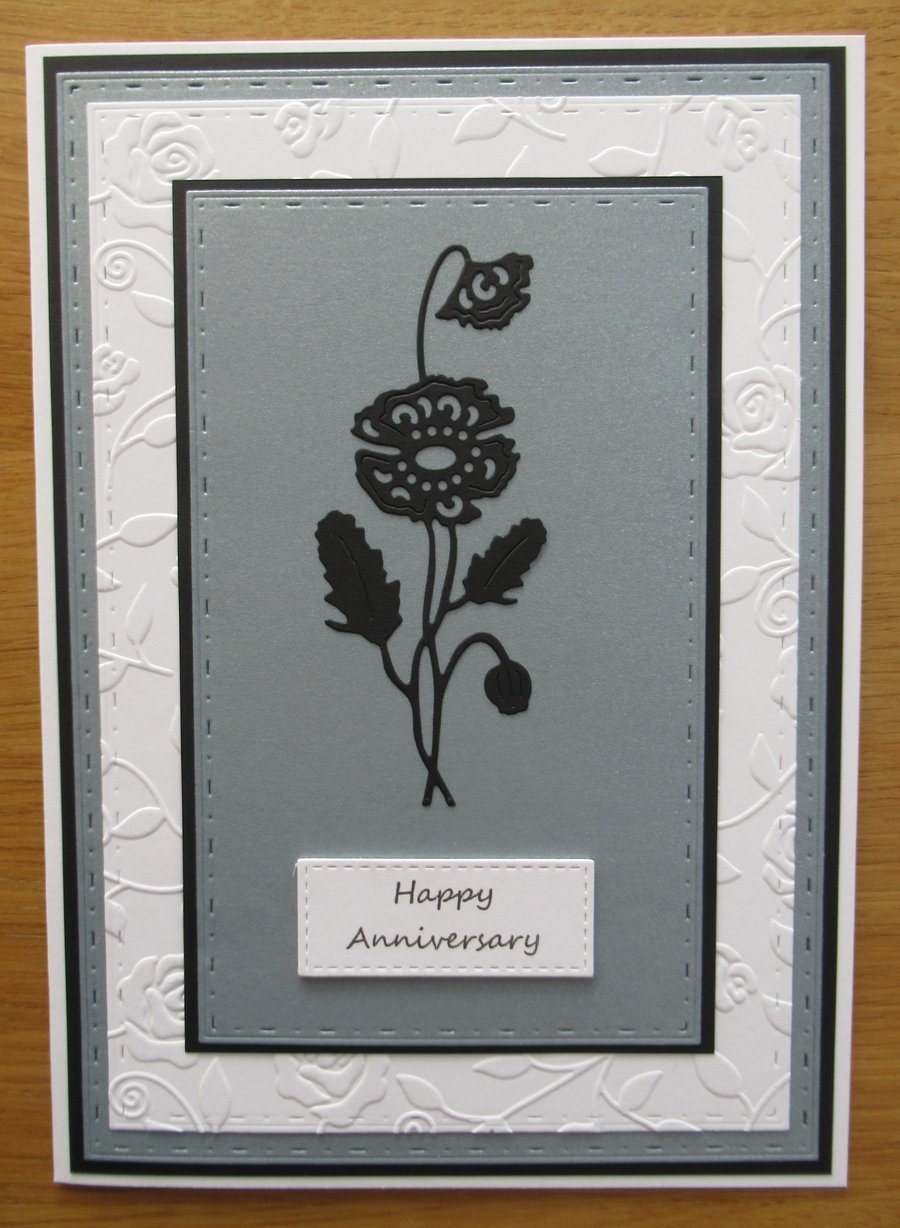 Poppy Silhouette - A5 Anniversary Card - Steel Blue