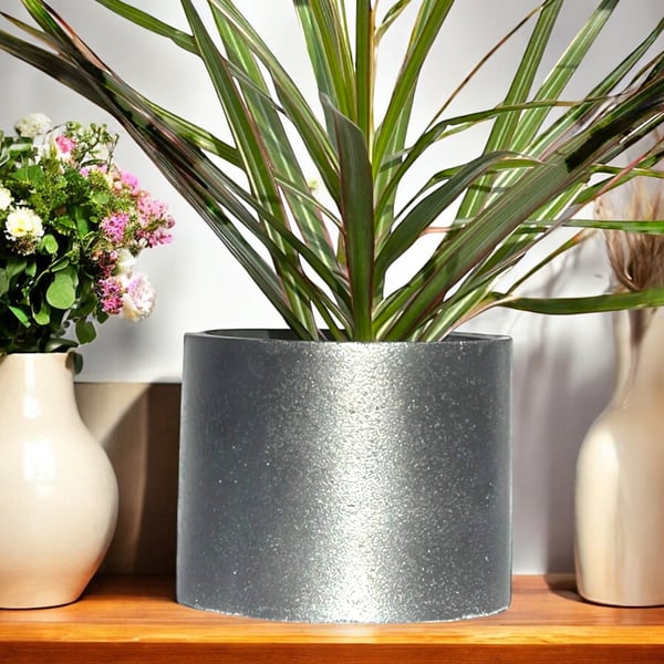 Metallic Silver Large Concrete Plant Pot Holder (lpp39)