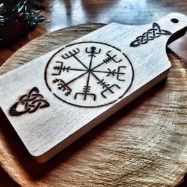 Small Chunky Pagan Vegvisir Symbol Serving Board On Magical Beech Wood