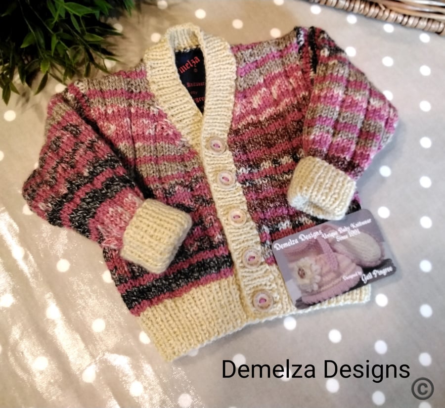Luxury Baby Girl's Designer Hand knitted Cardigan with Wool & Cotton 6-12 months