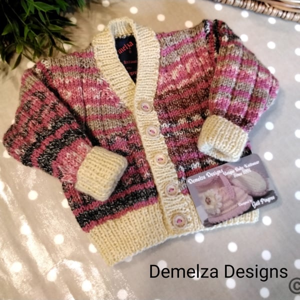 Luxury Baby Girl's Designer Hand knitted Cardigan with Wool & Cotton 6-12 months