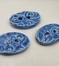 3 Medium Oval Ice Blue Leaf Pattern Ceramic Buttons - Image 1