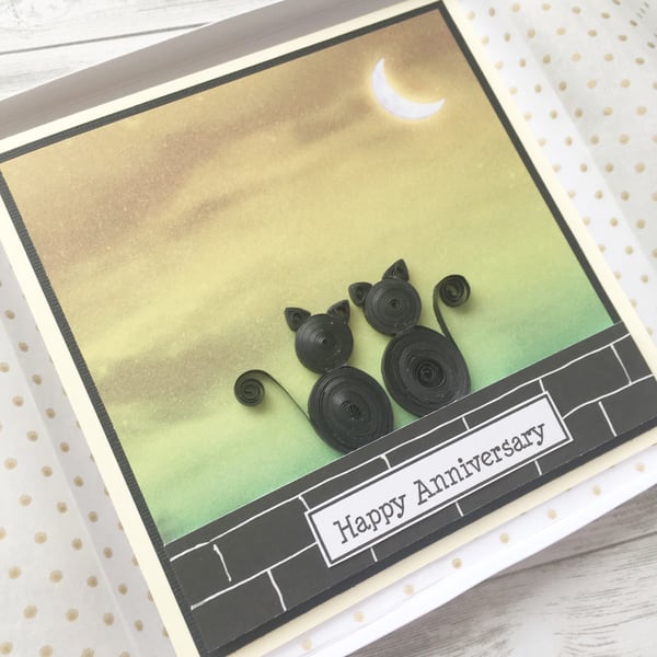 Anniversary card - quilled cats - boxed card option