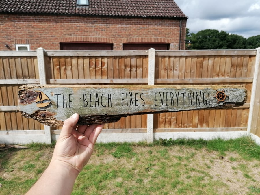 Large Driftwood Beach Sign - Handmade Beach Decor