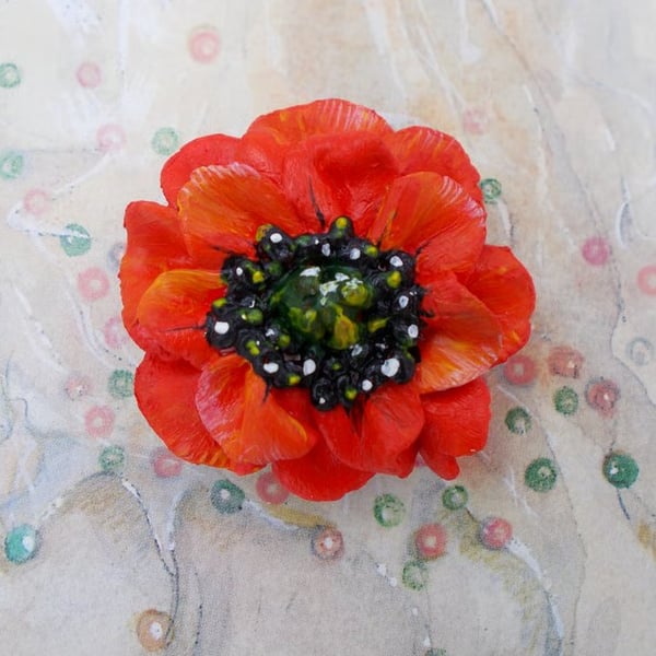 Stunning 3D Red POPPY BROOCH Remembrance Lapel Flower Pin HANDMADE HAND PAINTED