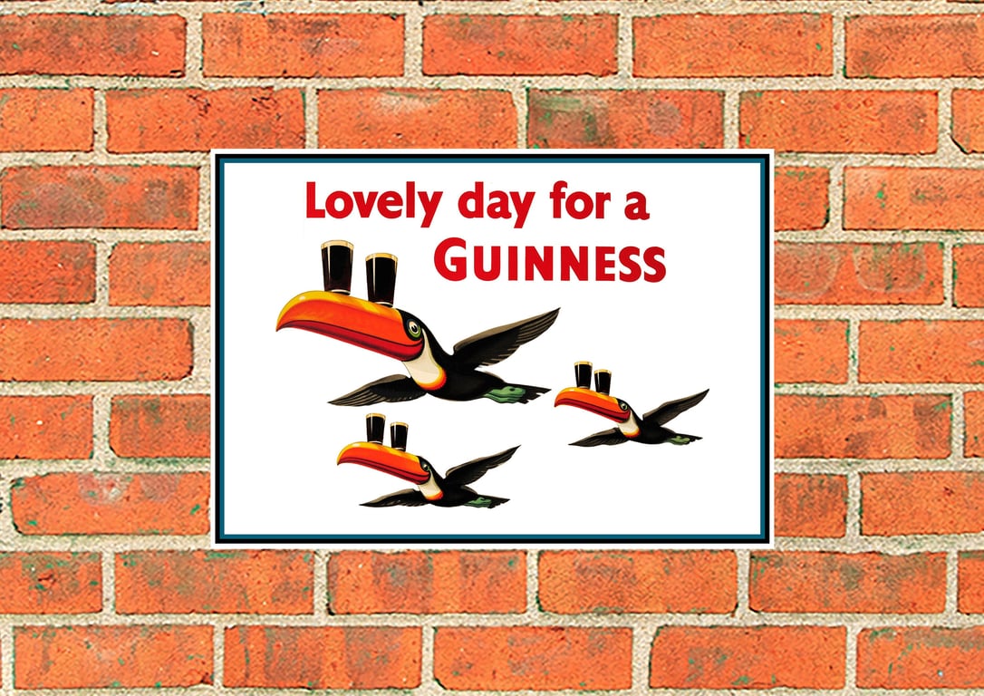 Guinness metal sign. 3 Flying Toucans with Guinness. Mancave or Bar