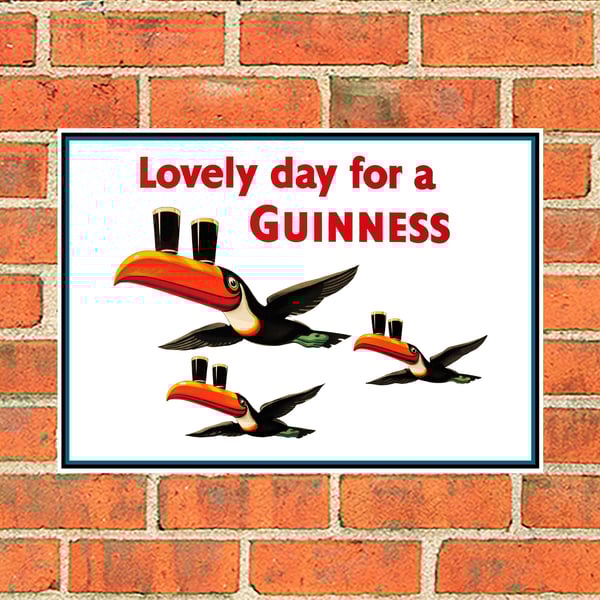 Guinness metal sign. 3 Flying Toucans with Guinness. Mancave or Bar