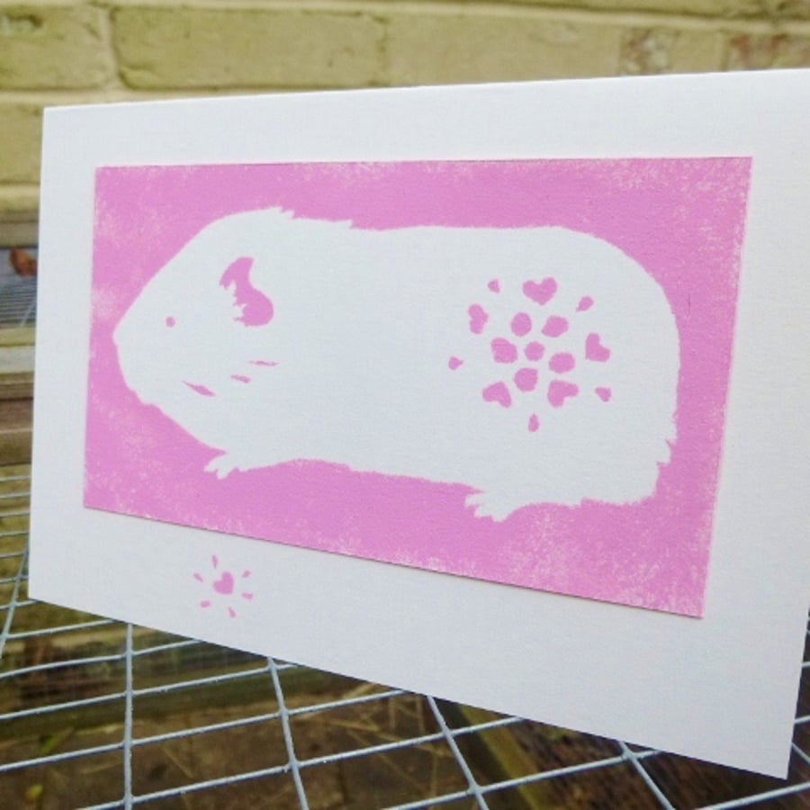 Hand painted Mother's Day Card, Recycled Card, Guinea Pig Pink, Hand Painted