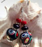 Hand Made Polymer Clay Beads, Red Coral & Howlite Gold Plate Earrings - Image 3