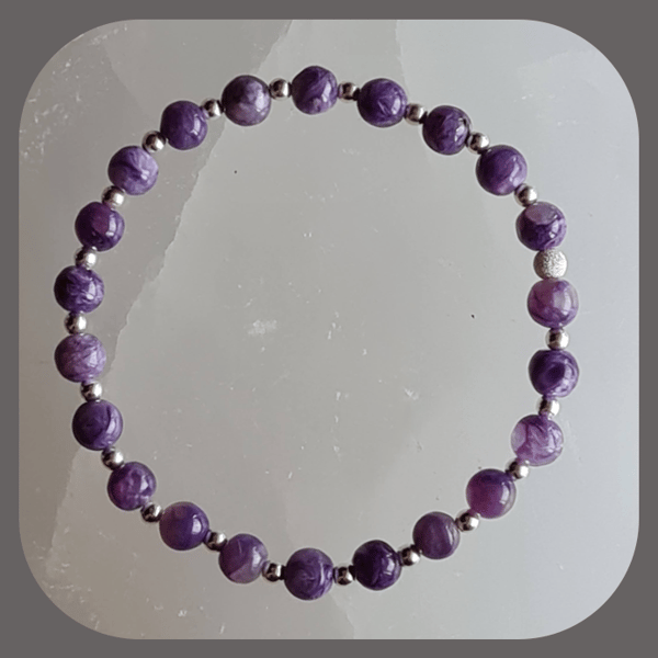 Natural Charoite and sterling silver bracelet