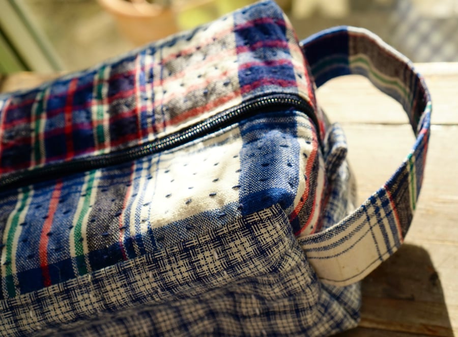 Boxy Toiletry Bag with Handle — Handmade Travel Organizer for Him or Her