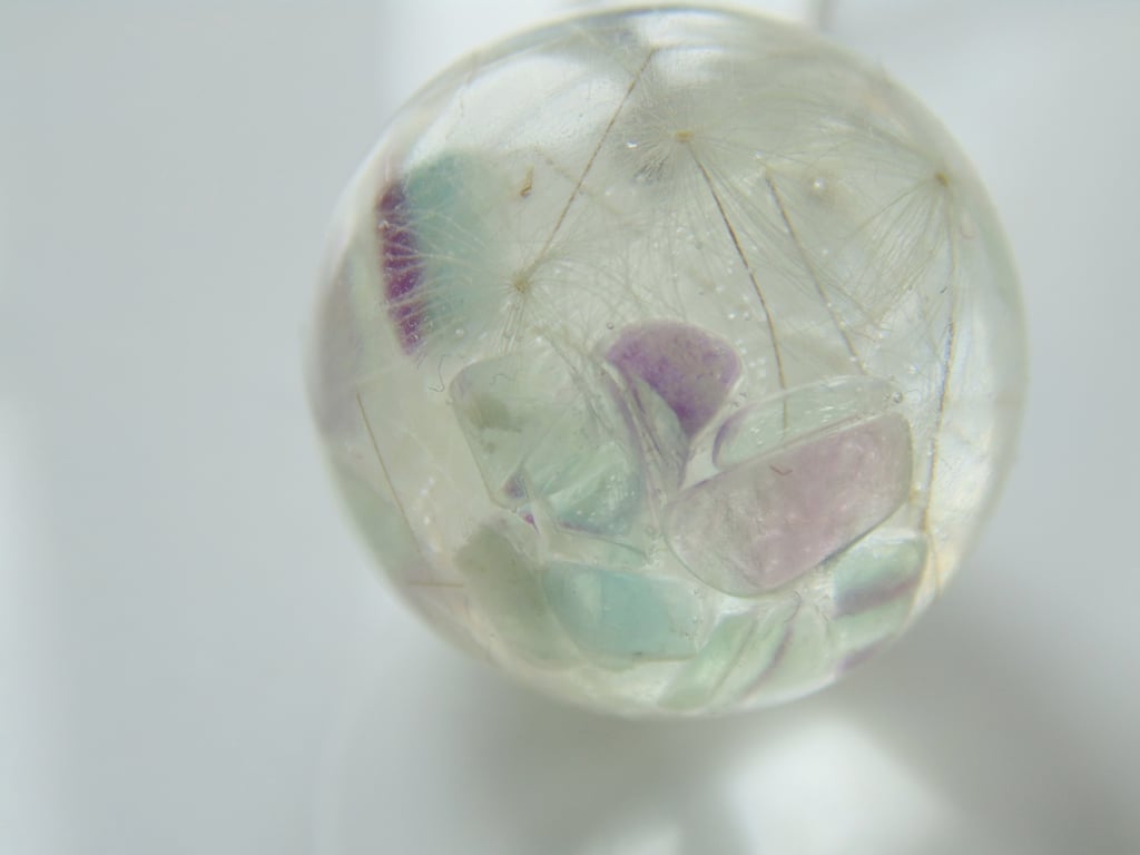 Dandelion Seed Globe Orb Necklace with Fluorite Crystals