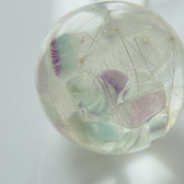 Dandelion Seed Globe Orb Necklace with Fluorite Crystals