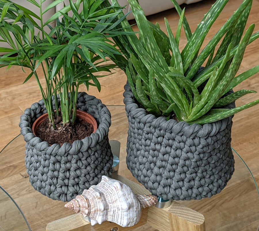  Plant pot covers set, recycled yarn, baskets, home decor, new home gift