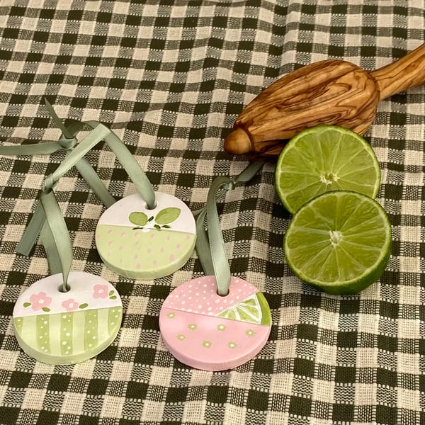 Summer Fruits, Lime - hand painted hanging decorations (set of 3)