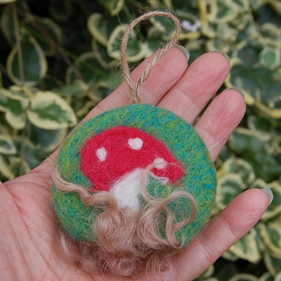 Mushroom decoration,  needlefelt hanging decoration with mushrooms