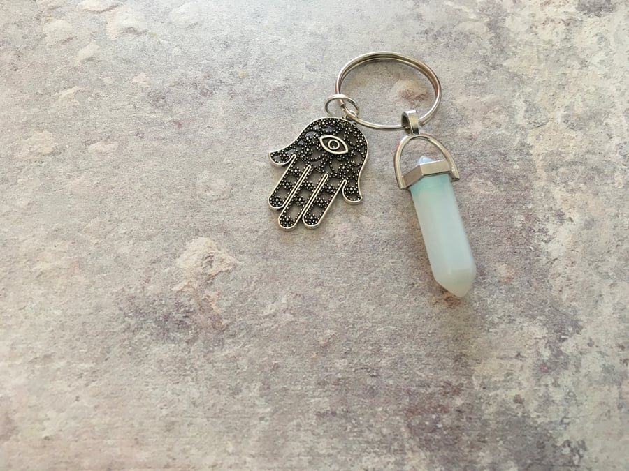 Opalite Point & Hamsa Hand Keyring
