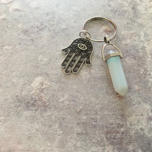 Opalite Point & Hamsa Hand Keyring