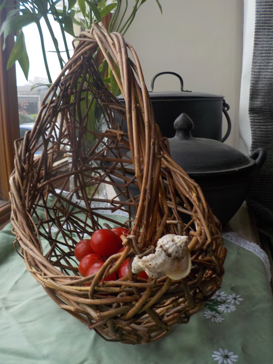 Pebble Shaped Sea Memories Basket, woven willow, shell, unique, container,