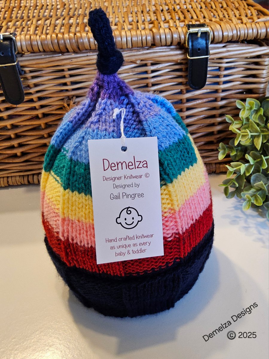 Designer Hand Knitted Rainbow Baby-Toddler's knotted Pixie Hat  1-2 Years Size 