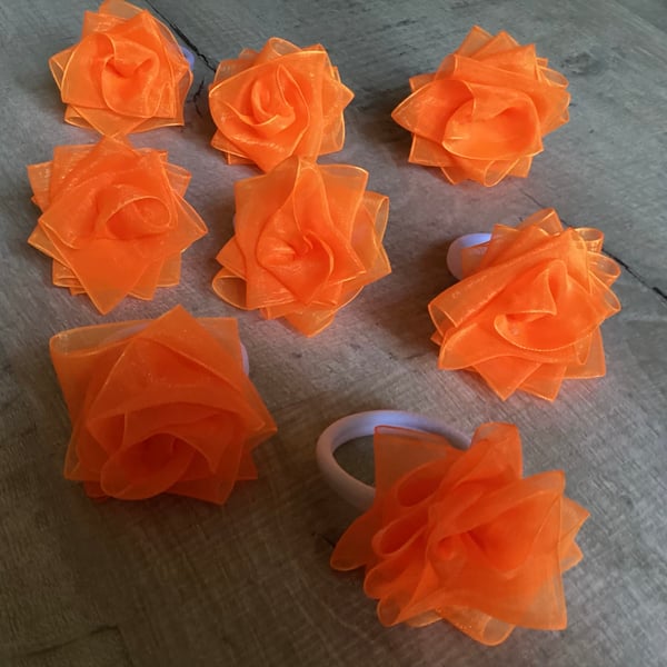 2 x Sheer Organza Orange Rose hair bobbles