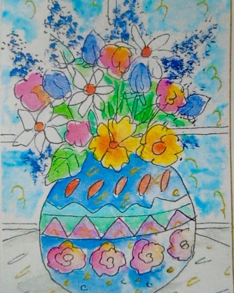 Handmade birthday greetings card with envelope.