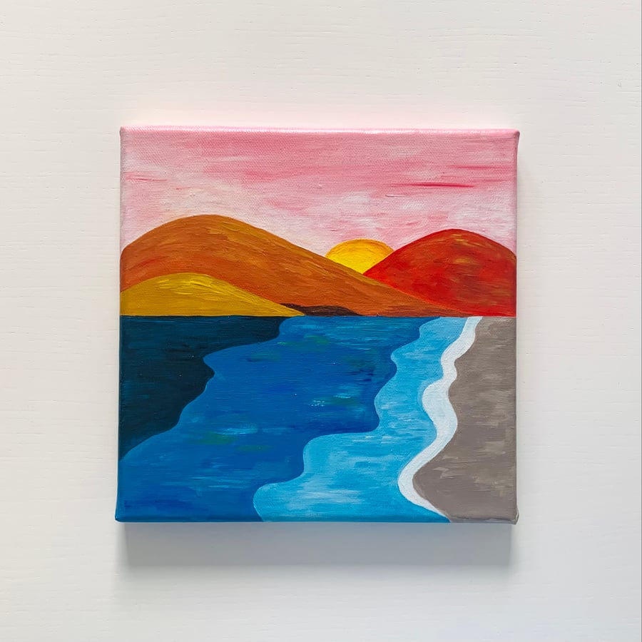 Original acrylic sunset landscape reimagined painting