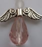 Silver plated beaded earrings- silver Christmas angel delicate pink - Image 2
