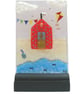 UNIQUE: Handmade Fused Glass 'BEACH HUT' Picture. - Image 2