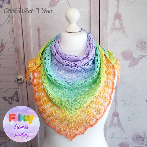 Seconds Sunday end of line. Pastel 100% cotton lace triangle shawl, scarf.