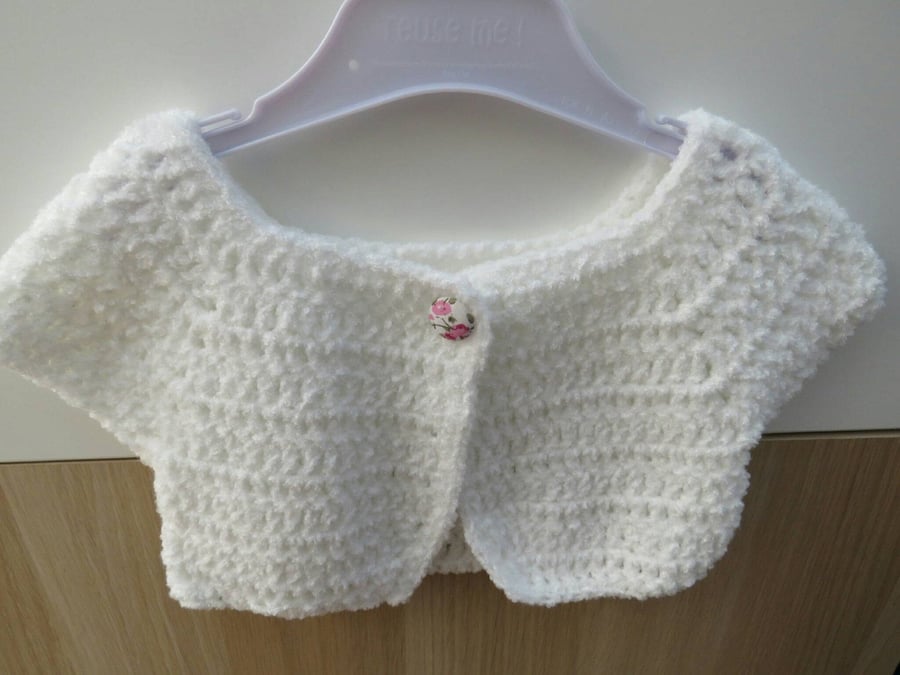 Bright White Crocheted Baby Bolero Shrug