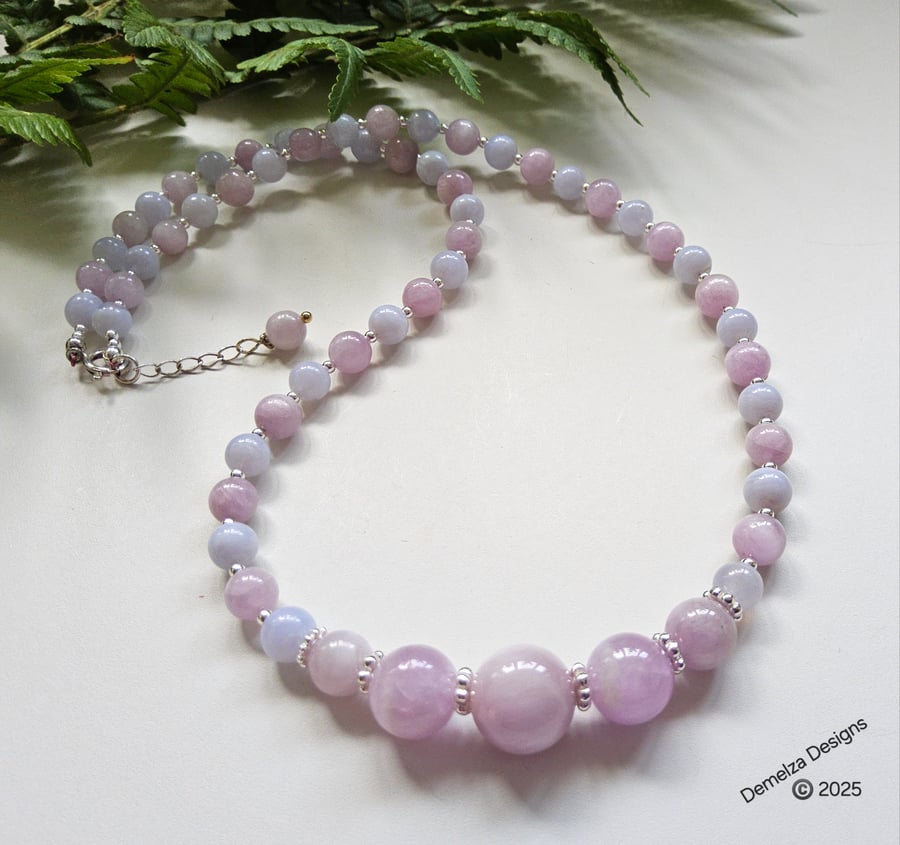 Designer Kunzite & Blue Lace Agate Sterling Silver Necklace ONE OFF Availability