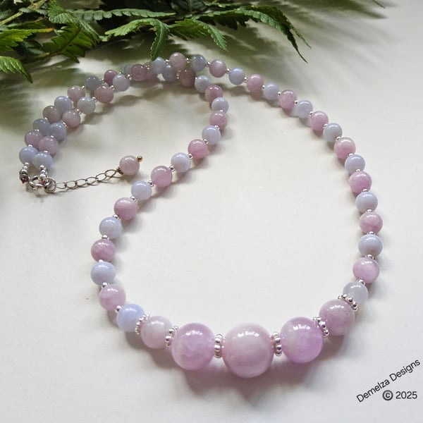 Designer Kunzite & Blue Lace Agate Sterling Silver Necklace ONE OFF Availability