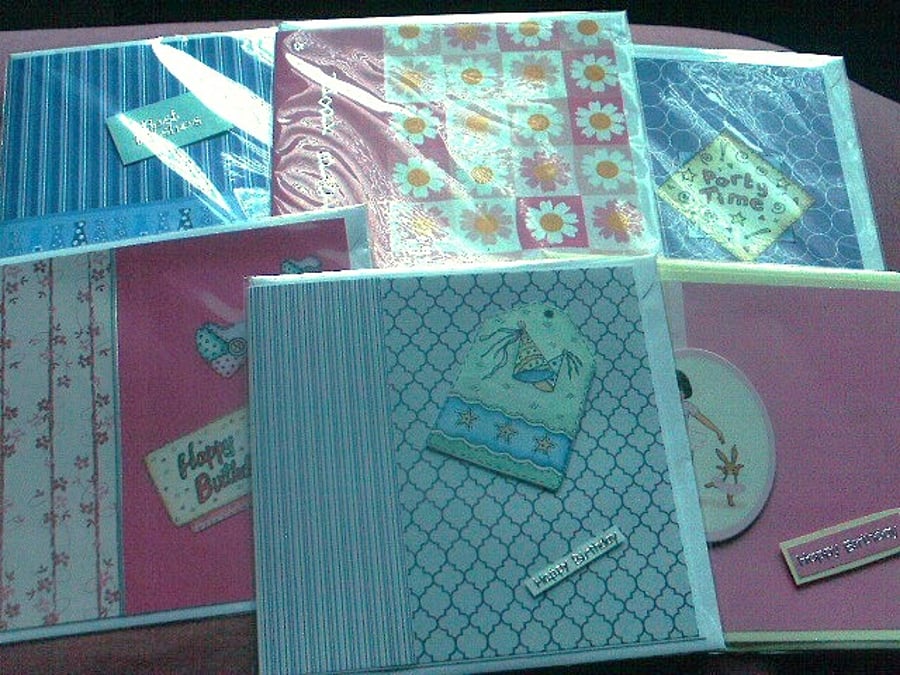 Handmade Greetings Cards, Pack of 6, Happy Birthday