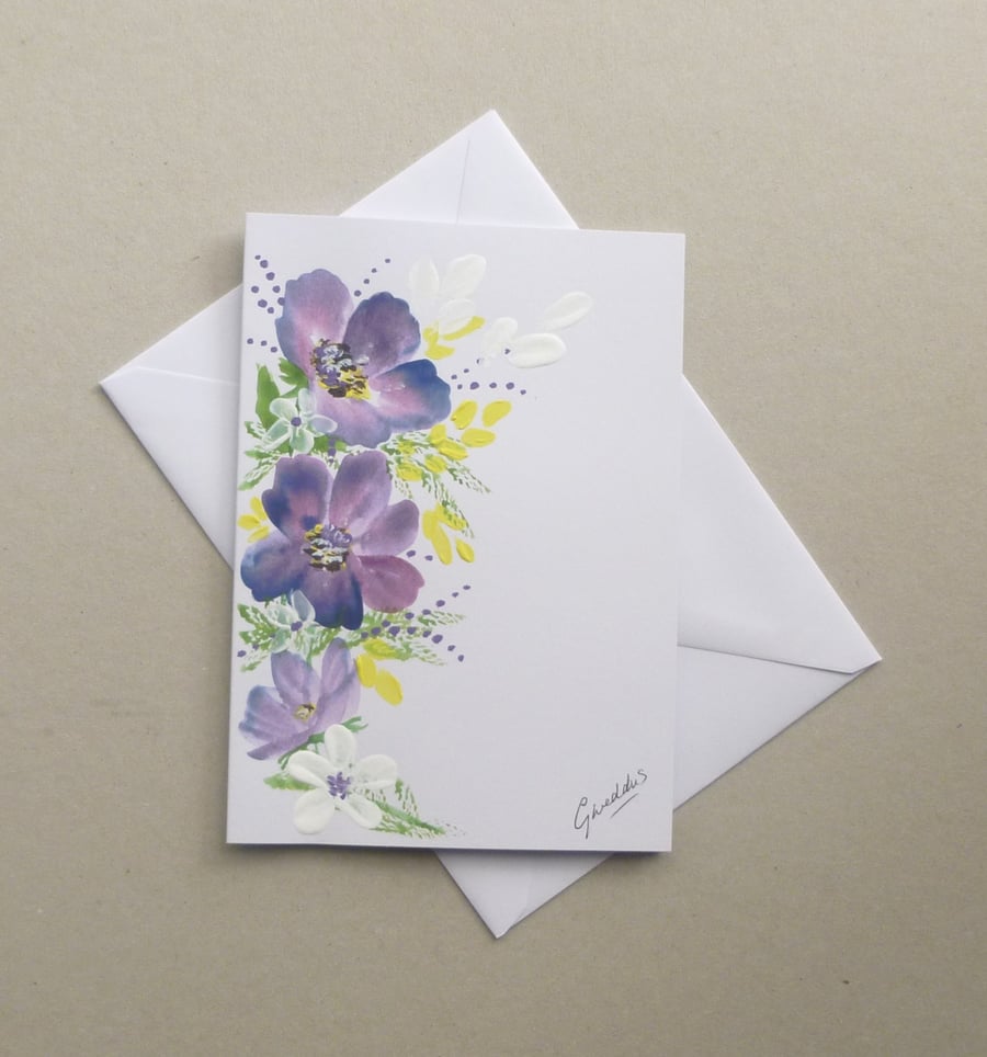 original art floral blank greetings card ( ref F 905 B3 )