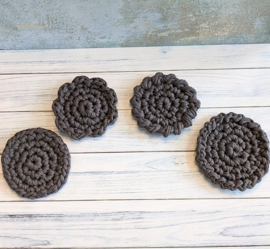  Chunky coasters, assorted designs, recycled yarn