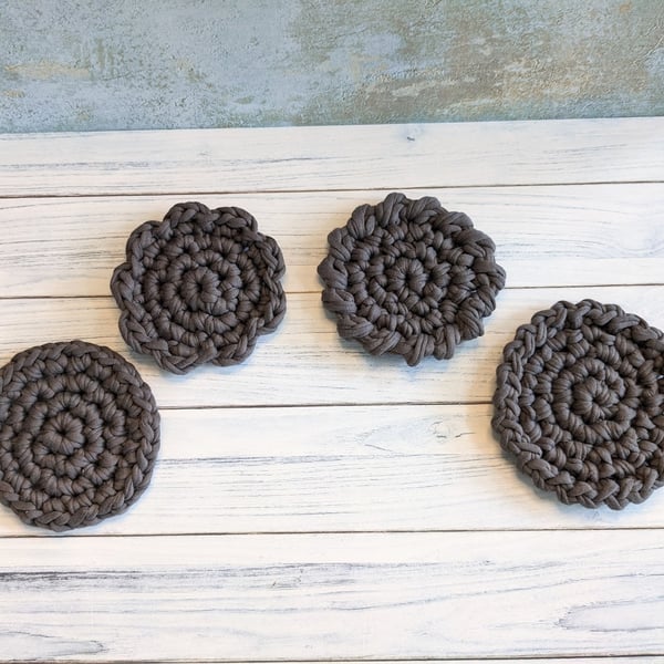  Chunky coasters, assorted designs, recycled yarn