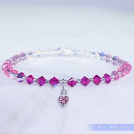 Bracelet in shimmering pink with Swarovski, Sterling Silver & Czech Glass beads