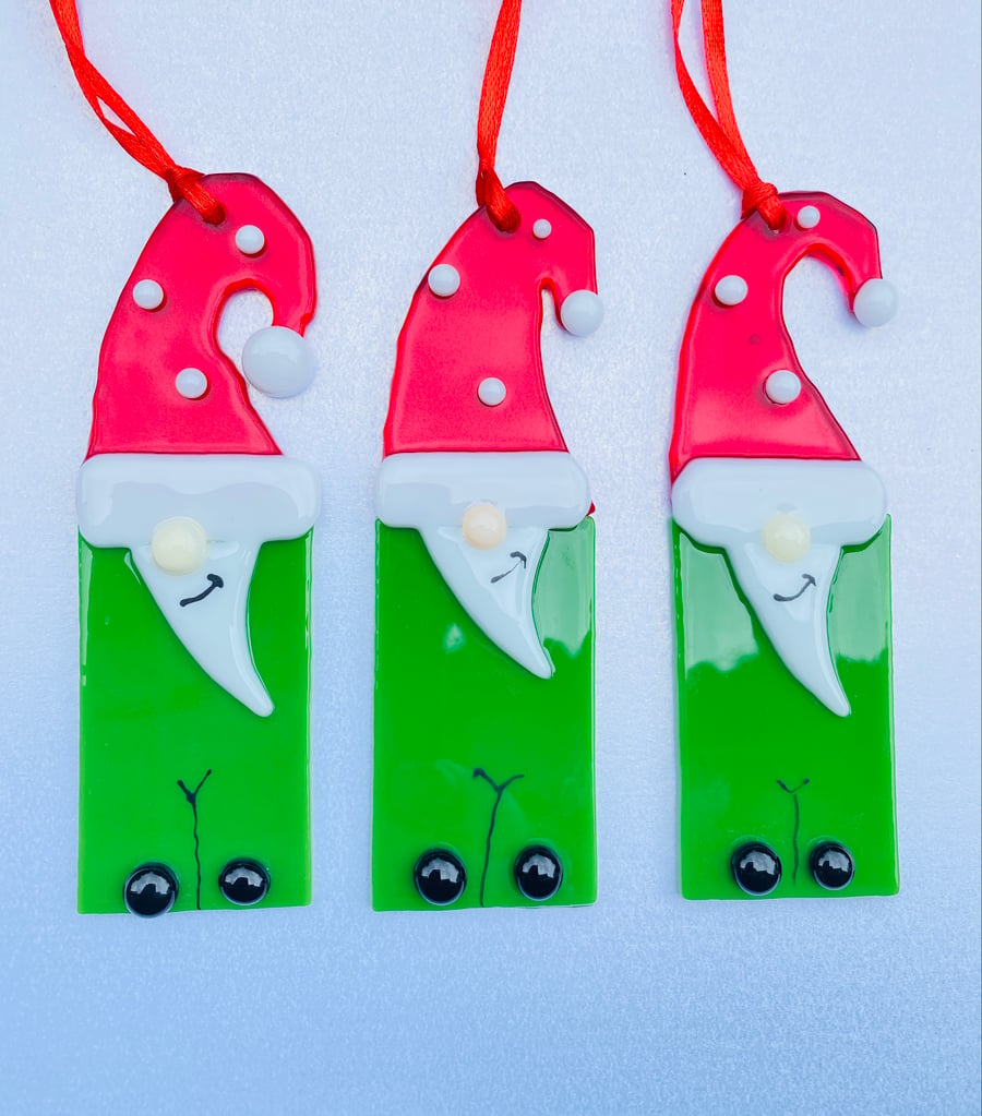 Cute fused glass gonk  - Christmas tree decorations 