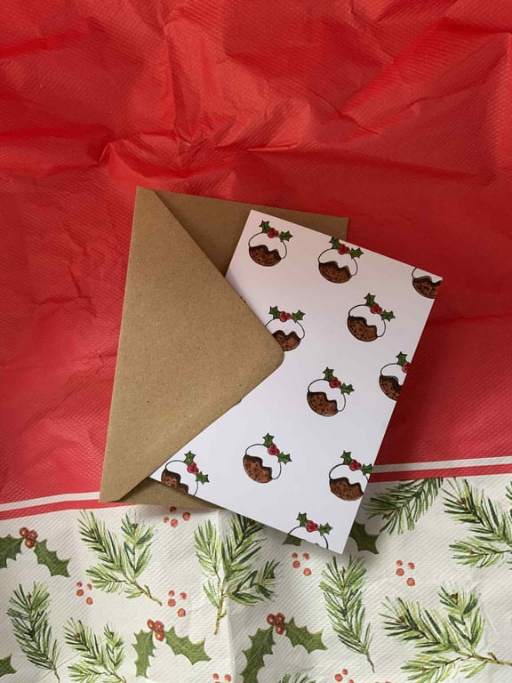 Christmas Pudding Greeting Card Hand drawn Holiday Illustration