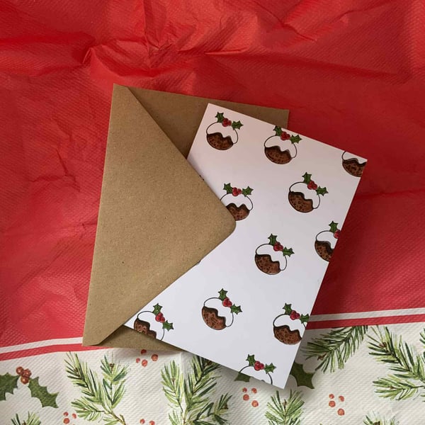 Christmas Pudding Greeting Card Hand drawn Holiday Illustration