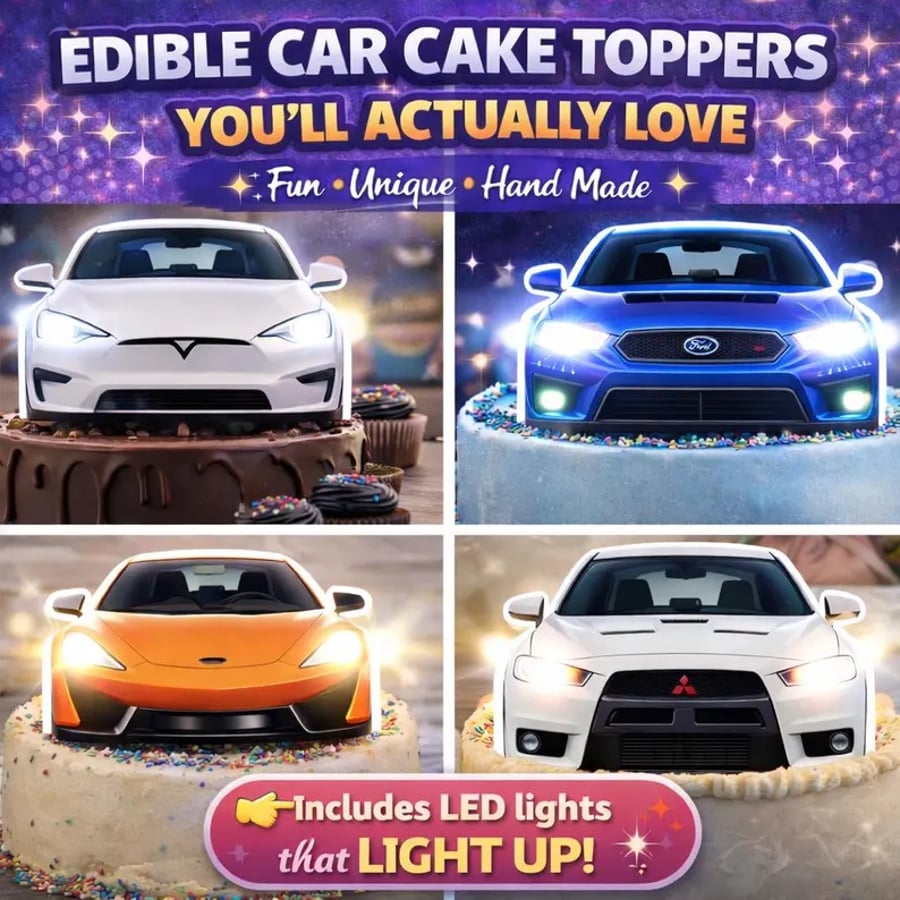 Any Car Themed CUSTOM Light Up Edible Cake Toppers by Big Sals (WAFER OR ICING)