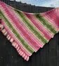 Asymmetrical Pink & Green Mohair Hand Knitted Lace Wrap Shawl Scarf  - Image 5