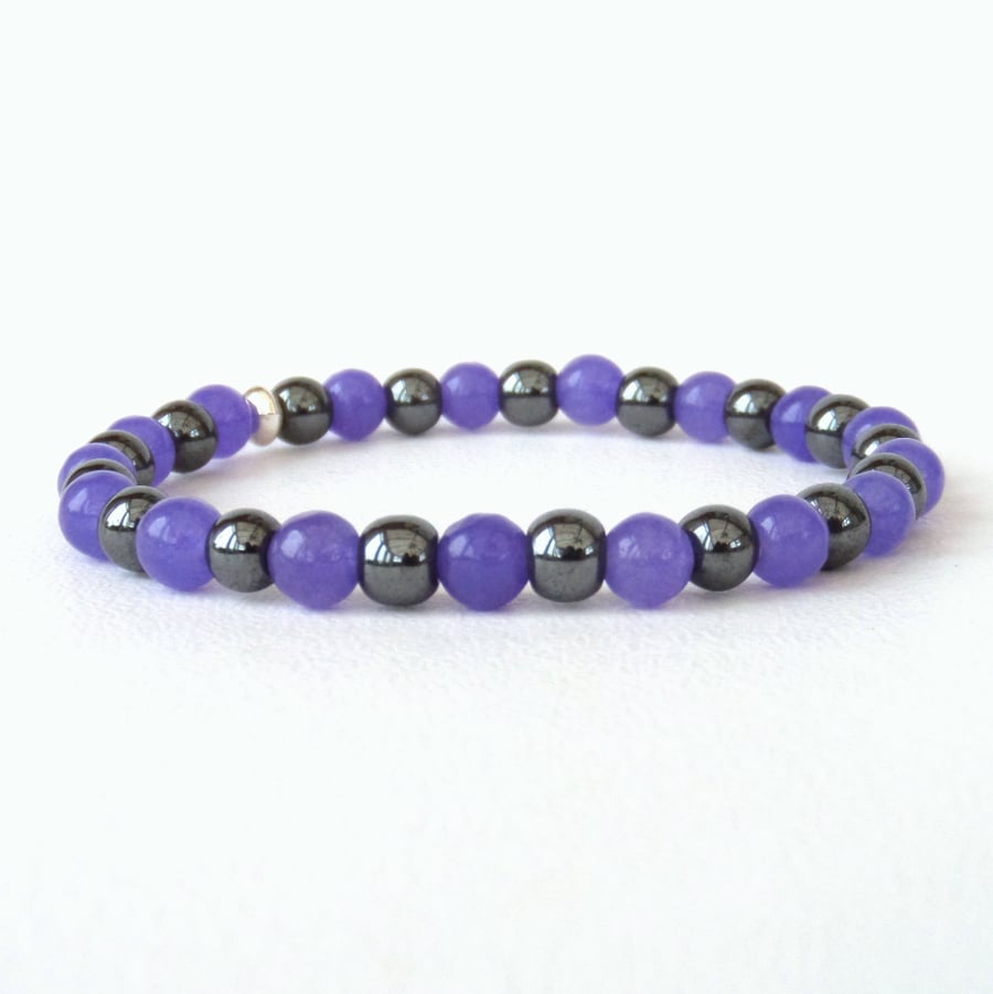 Hematite & purple jade bracelet