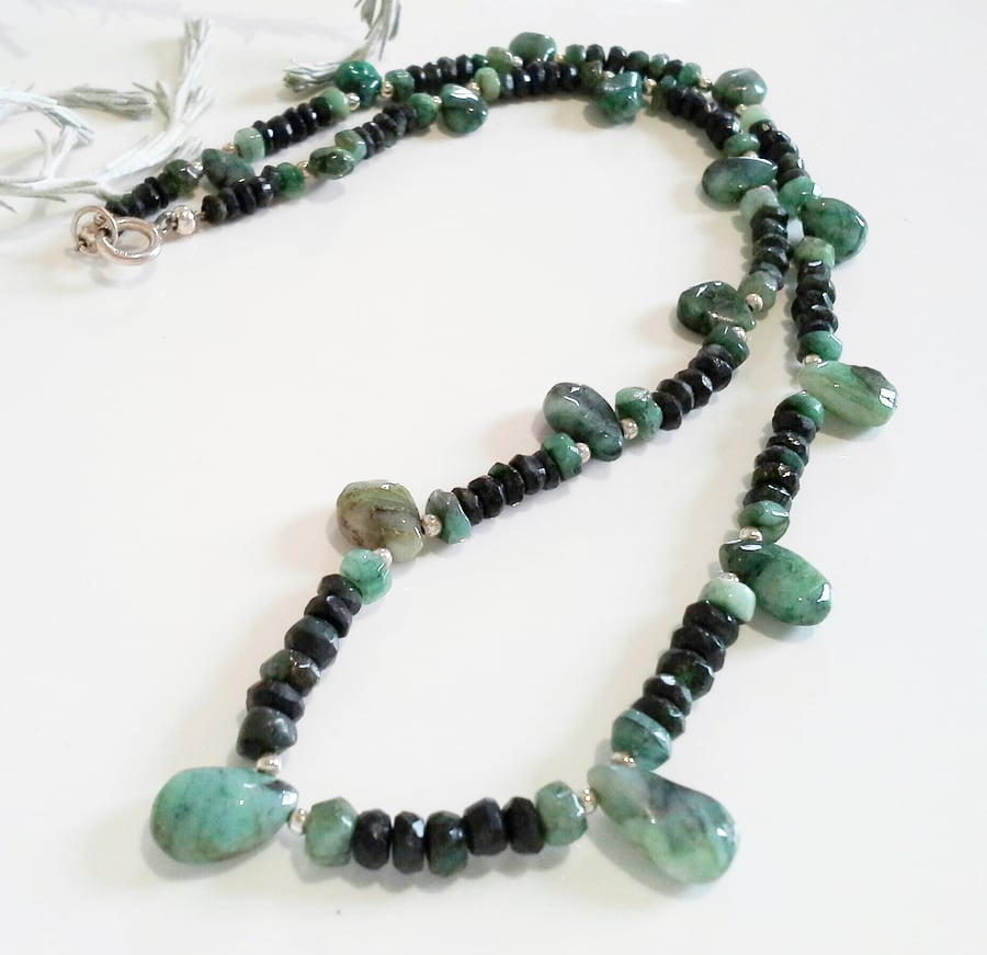  Natural Raw Emerald Sterling Silver Necklace