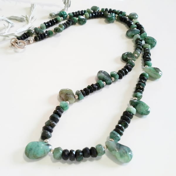  Natural Raw Emerald Sterling Silver Necklace