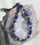 Blue Jade & Blue Goldstone (Sandstone) Gemstone Silver Heart Beaded Necklace - Image 2