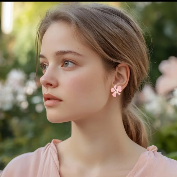 Wooden Flower Stud Earrings 